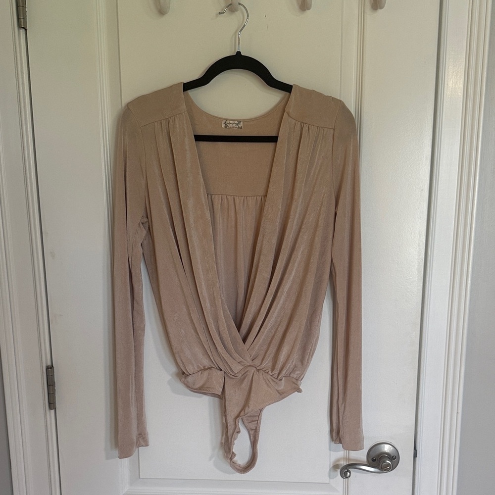 Free People Champagne Draped Bodysuit